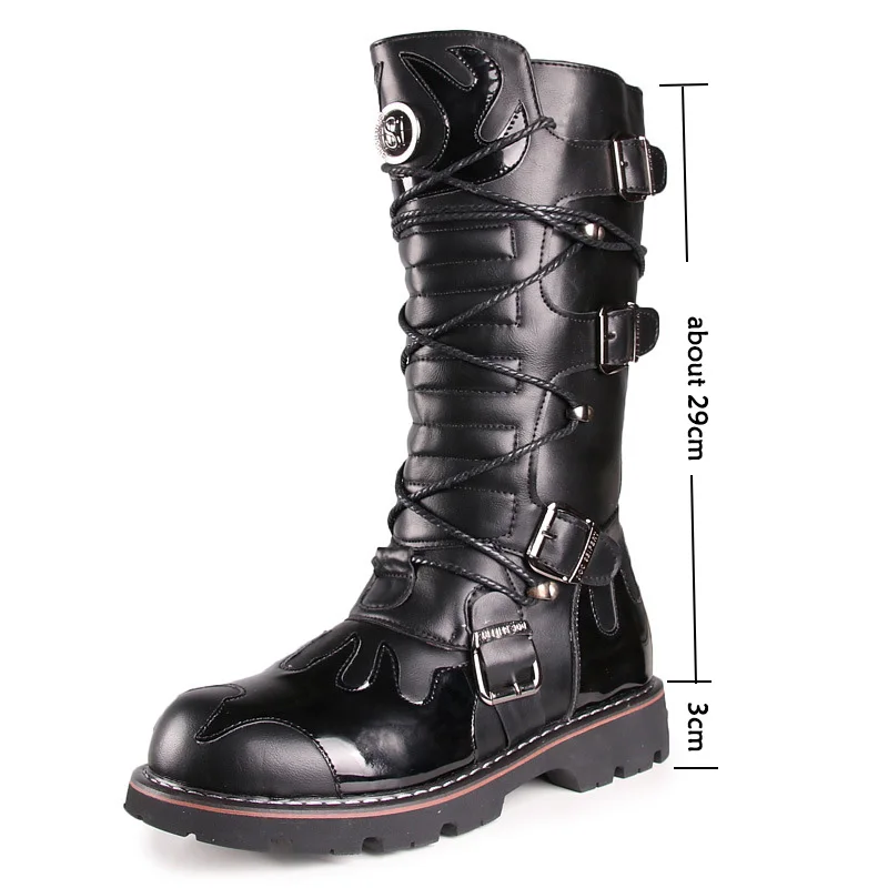 Pánske originálne kožené motocykle topánky módy Muž vysoké topánky Čierne taktické taktické topánky armádne topánky Men bota kožené topánky