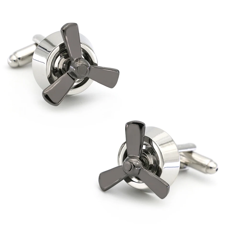 Pánske otočné vrtuľové manžety CuffLinks Kvalitný mosadzný materiál Gunblack Color Lietaj