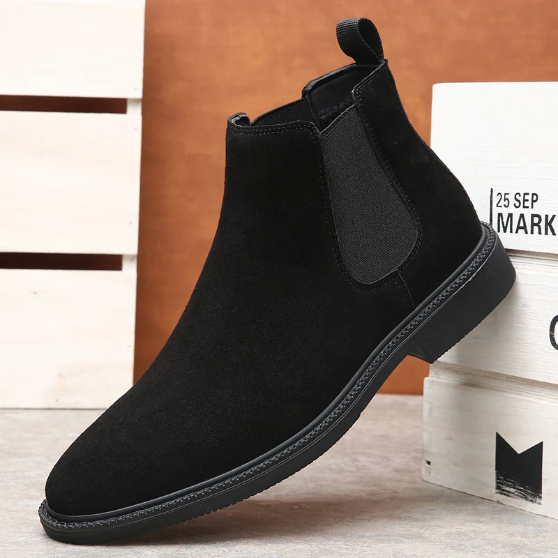 Pánske oxfordské topánky Značka Suede Chelsea Leather Vintage Slip-On Classic Casual Men Driving topánky svadobné šaty topánky špicaté