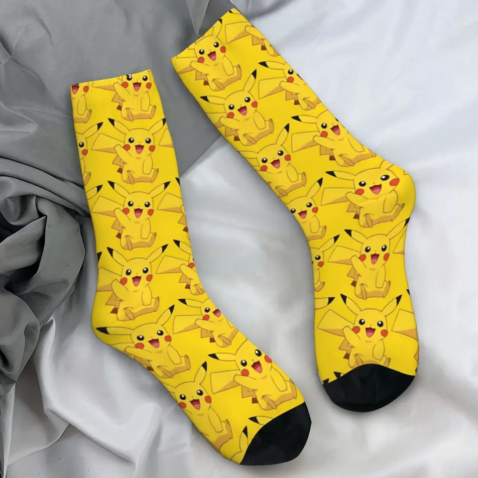 Pánske ponožky pikachu anime kawaii karikatúry pančuchy jar vtipné teplé mäkké ponožky tlačené cyklistické ponožky