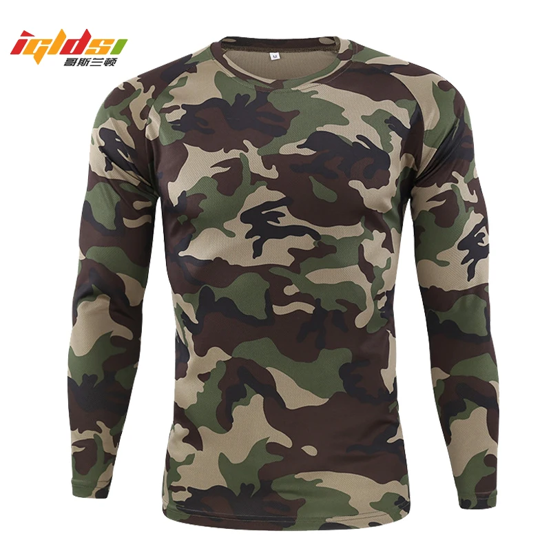 Pánske priedušné rýchle suché tričko Nové jesenné jarné muži s dlhým rukávom maskovacie tričko Camisa Masculina