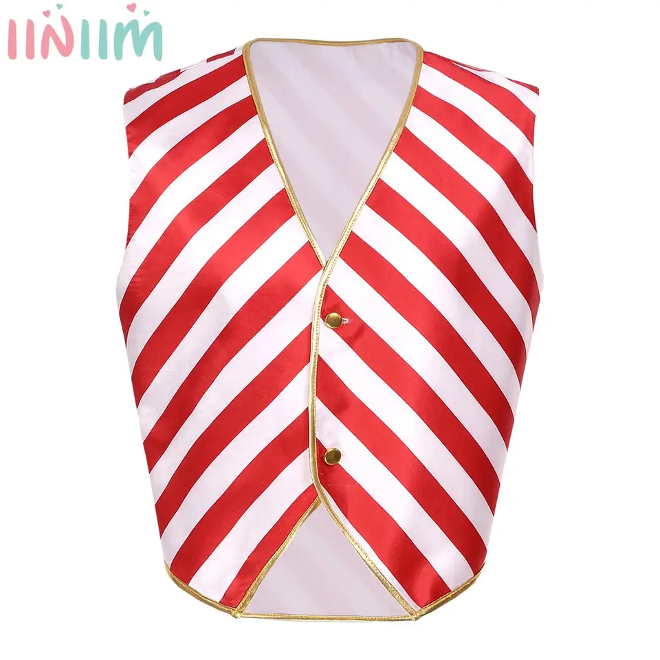 Pánske pruhované vianočné cukrovinky Candy Cande bez rukávov vesta Vesta vianočné sviatočné večierok Santa Claus Cosplay kostým sviatočné vrchné oblečenie