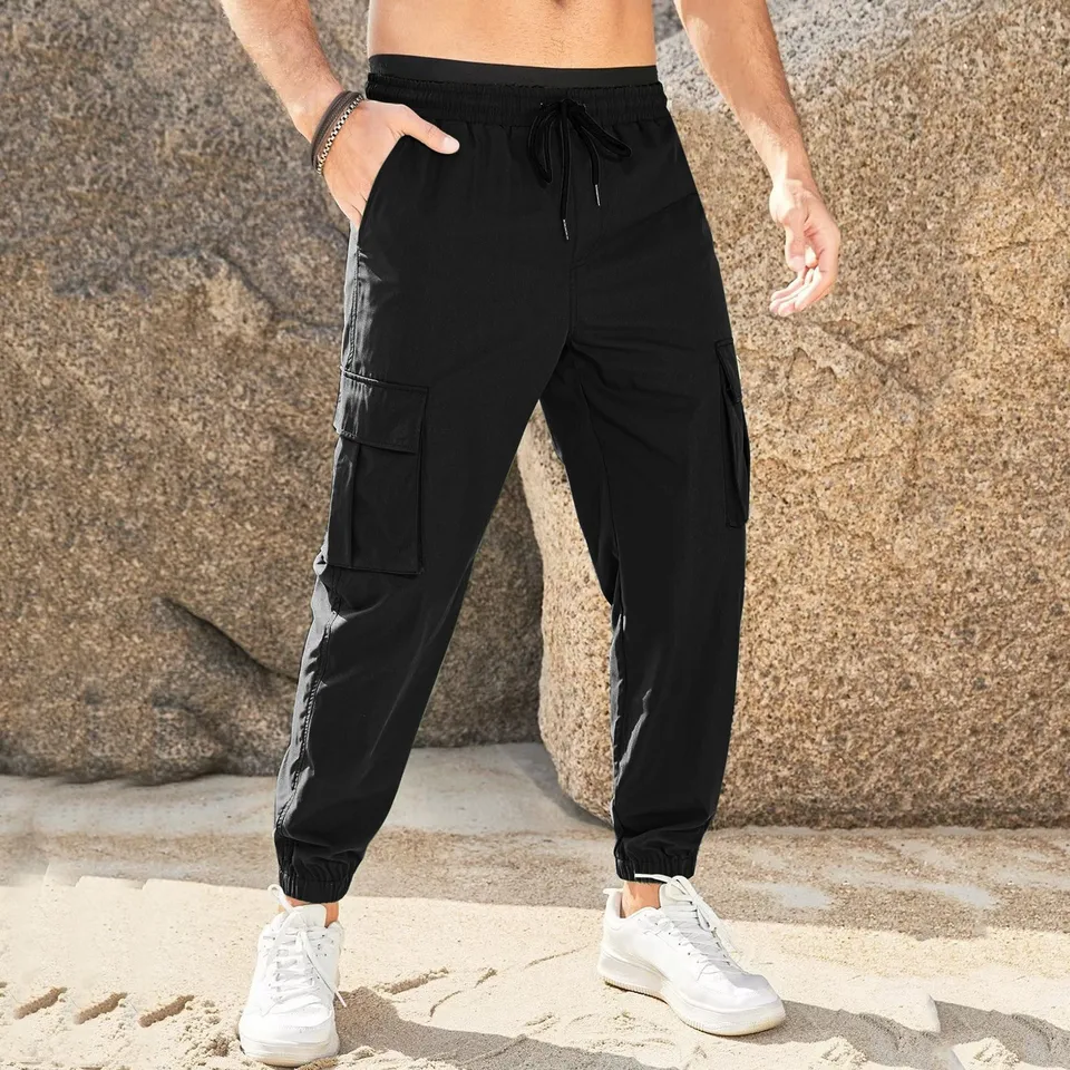Pánske príležitostné nákladné nohavice Pohodlné farebné pohodlie Priamy noha Elastický pás uvoľnená neformálna hip hop nohavice ľahké 카고 바지