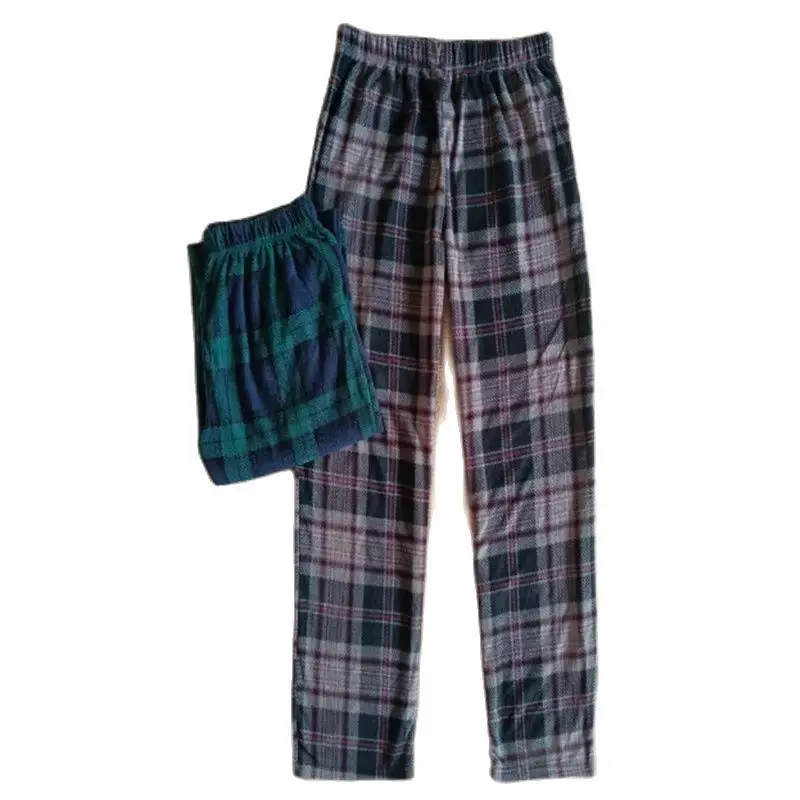 Pánske pyžamové nohavice Plaid Polar Fleece uvoľnené nohavice s vysokým pásom Mužské salónik spánkové spodky