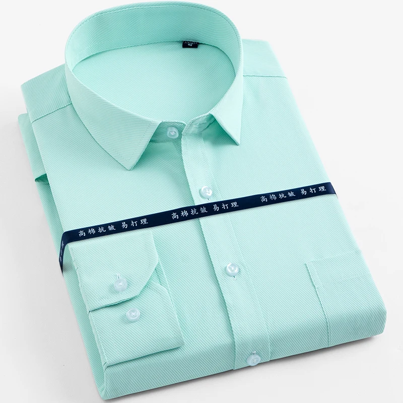Pánske s dlhým rukávom klasické solídne základné šaty košele Patch Patch hrudník Pravidelne fit pre mužskú firmu Formal Business White Biela košeľa
