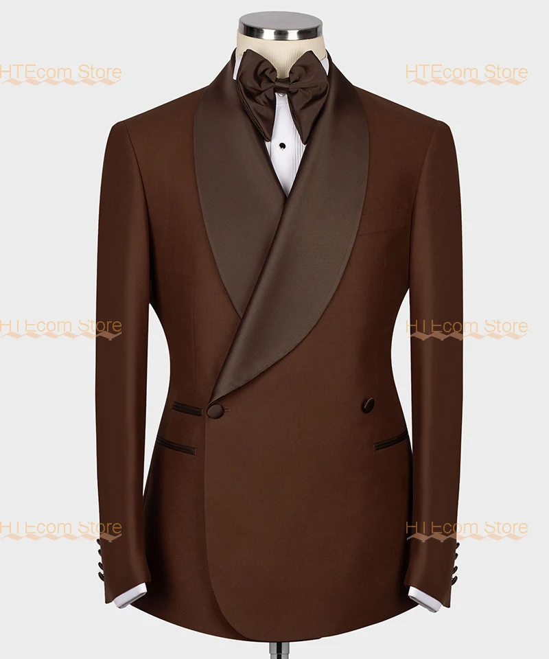 Pánske sako sets firmy High-end Suits 2-Piece Svadobné smädné smädné kávové prom nohavičky britský štýl Coat+Panty Prispôsobené