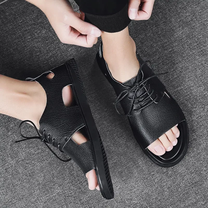 Pánske sandále Originálne koža 2021 leto Nový mužský módny šnurovací plážový topánky Bochin Rím Príležitostné sandália muži Sapatos para