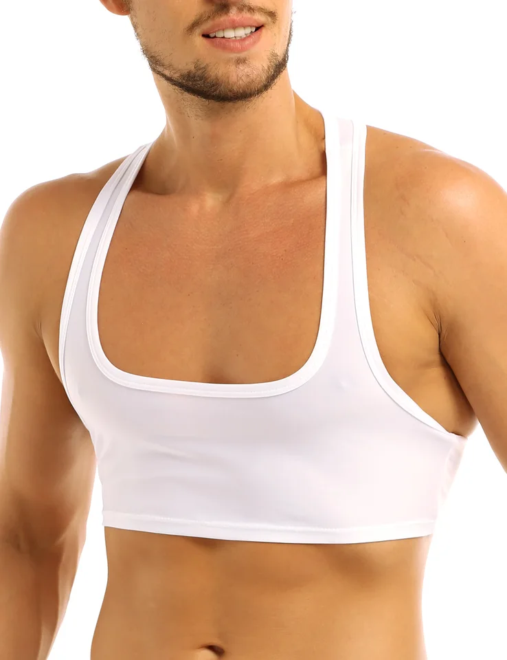 Pánske sexy plodina Tank Top vesta Štýlový priedušný bez rukávov bez rukávov Pevná farebná košeľa U zadná polovica vesty Daily Street Outfit Clubwear