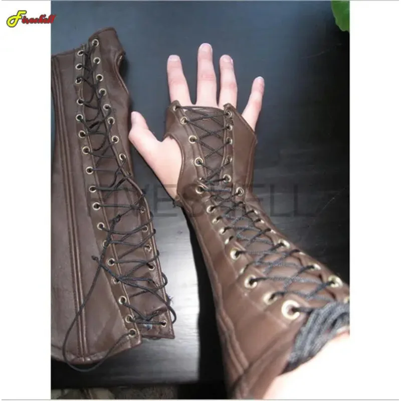 Pánske stredoveké brnenie rukavice široké manžety Bracers Steampunk Warrior Gauntlet Renaissance Knights Templár Lace-up náramok