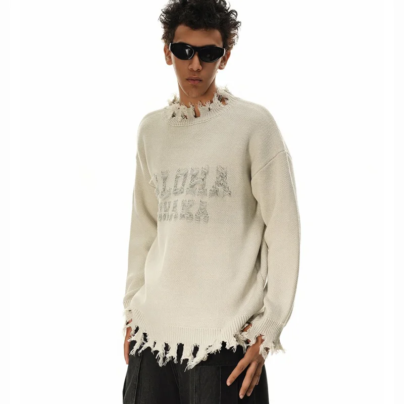 Pánske streetwear hip hop voľný príležitostný vintage pullover pletené roztrhané svetre Cityboy punk gotický sveter Ženy Y2K Jumper
