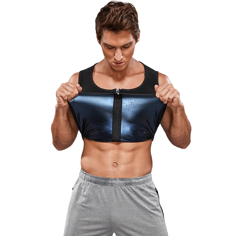 Pánske telo shaper zips sauna vesta polymér polyméru trénera pow tričko s chudobným opaskom fitness korzet horný brucho tréning