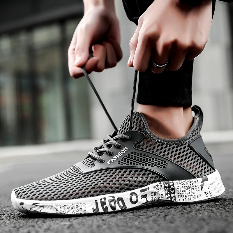 Pánske tenisky Klasické príležitostné topánky Priedušné sieťoviny bežiace tenisky bez šnúr ľahkých mužov topánky Zapatillas de Deporte