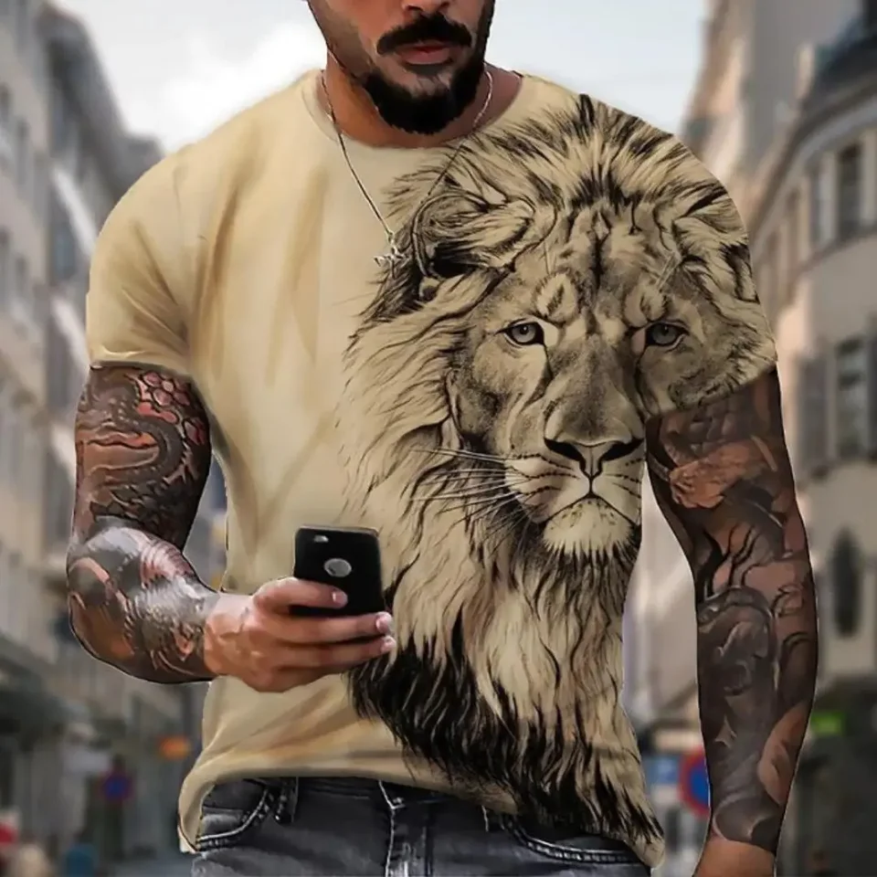 Pánske topánky s krátkym rukávom Nadmerné rukávy Tops košele Men Design oblečenie Tiger Fighting Animal Beast Fierce Lion/Leopard 3D Tlače Tričko