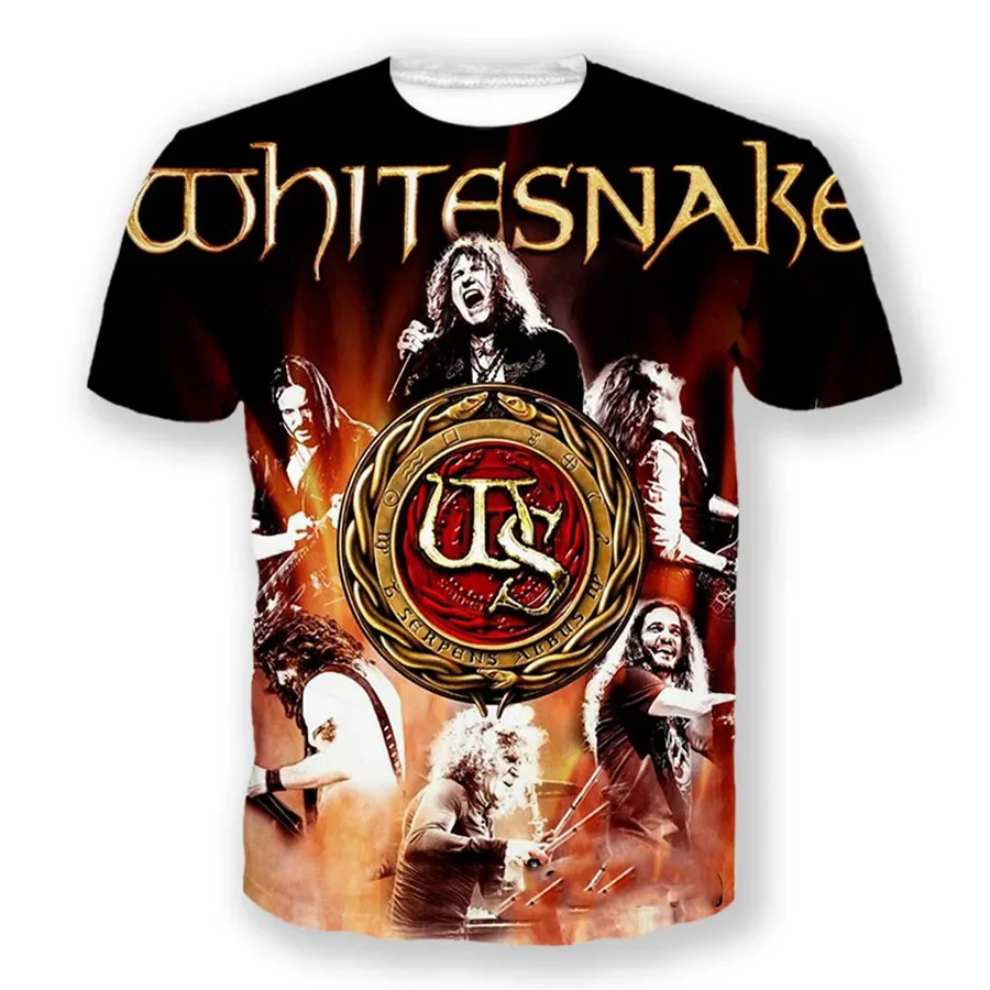 Pánske tričko 3D rocková skupina Whitesnake Print Tričko Men Dámske módne krátke rukávy Tričko Kids Hip Hop Tops Tees Punk Camisetas