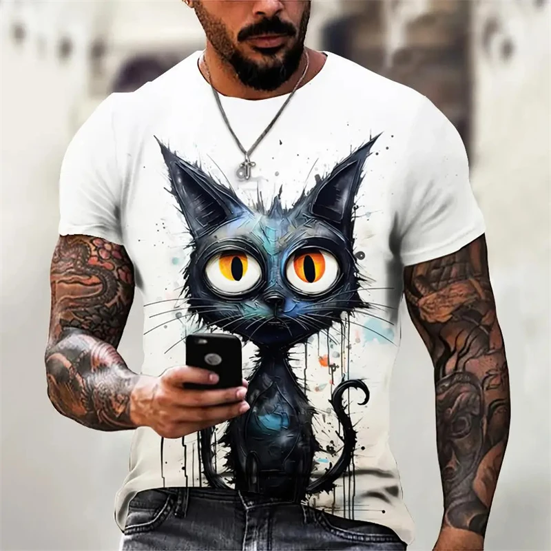 Pánske tričko Anime Cat Graffiti vzor s krátkym rukávom tričká Animal 3D tlačené vrcholy nadmerne veľtrhové odpaliská letné pánske oblečenie 4xl