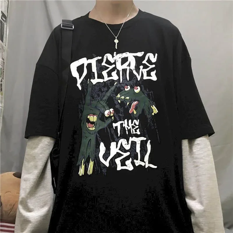 Pánske tričko Kríž Thorns Gothic T tričko pre mužov s dlhým rukávom Darný hip-hop tričko voľné nadmerné tričko Tričko Top tričko