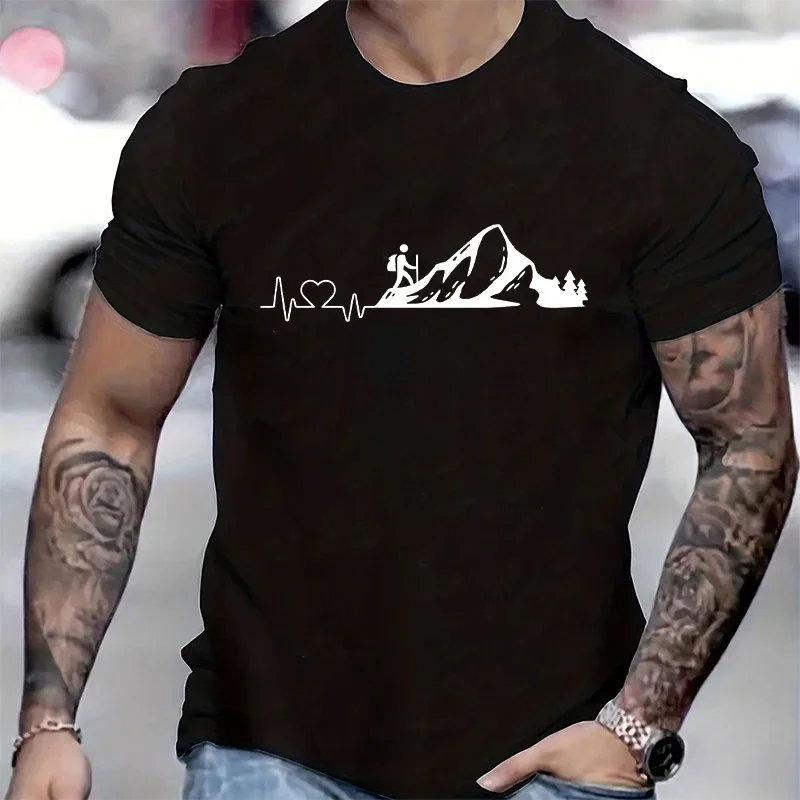 Pánske tričko oblečenia pre mužov Mountain Ekg Graphic Y2K Tops Outdoor Tees Davičné kempingové módne tričko pre mužské tričko