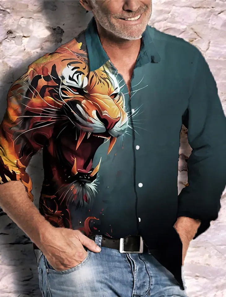 Pánske tričko s dlhým rukávom Animal Tiger Pattern Cuff Outdoor Street s dlhým rukávom tlačené oblečenie módne streetwear dizajnér dizajnér ležérny