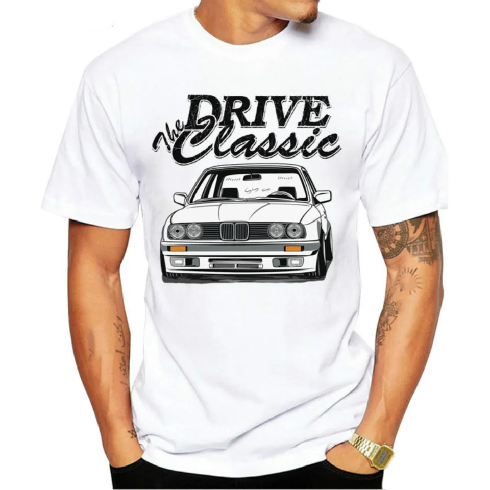 Pánske tričko s krátkym rukávom, Vintage BMW vytlačená vintage košeľa, pohodlná a neformálna biela športová košeľa, vhodná pre jednoduché S