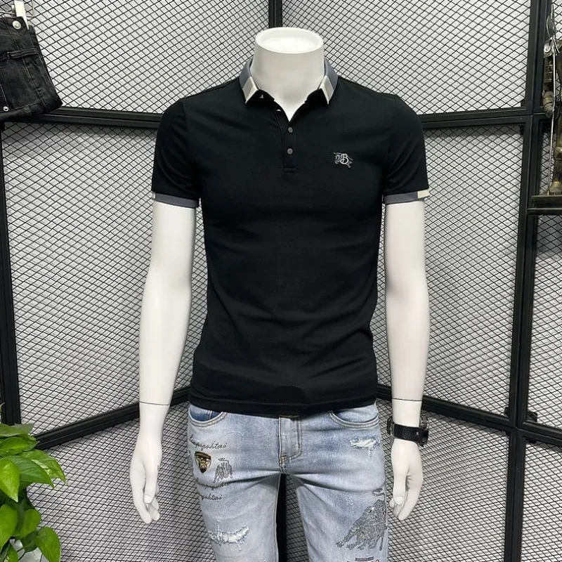 Pánske tričko s pólom s golierom Man Tete Tirls Streetwear výšivka Top Slim Fit Print Clother Watercolor Party Kpop White XL S