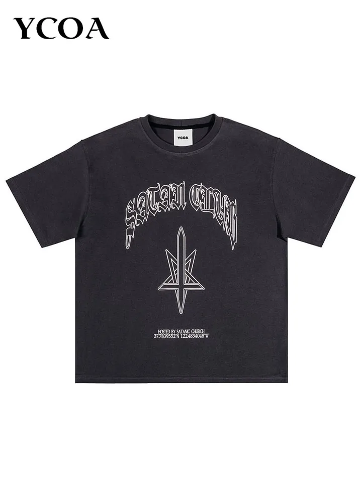Pánske tričko Satan Club Cotton Nadmernised Letter Print Streetwear krátke rukávy Tops Tops Gothic y2k vintage estetické odevy