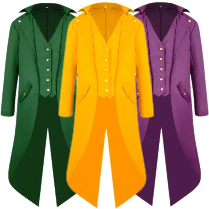 Pánske vintage smoking cosplay party kostým gotický štýl dlhý chvost halloween oblečenie zlatý okraj dlhé rukávy vrcholy 4xl
