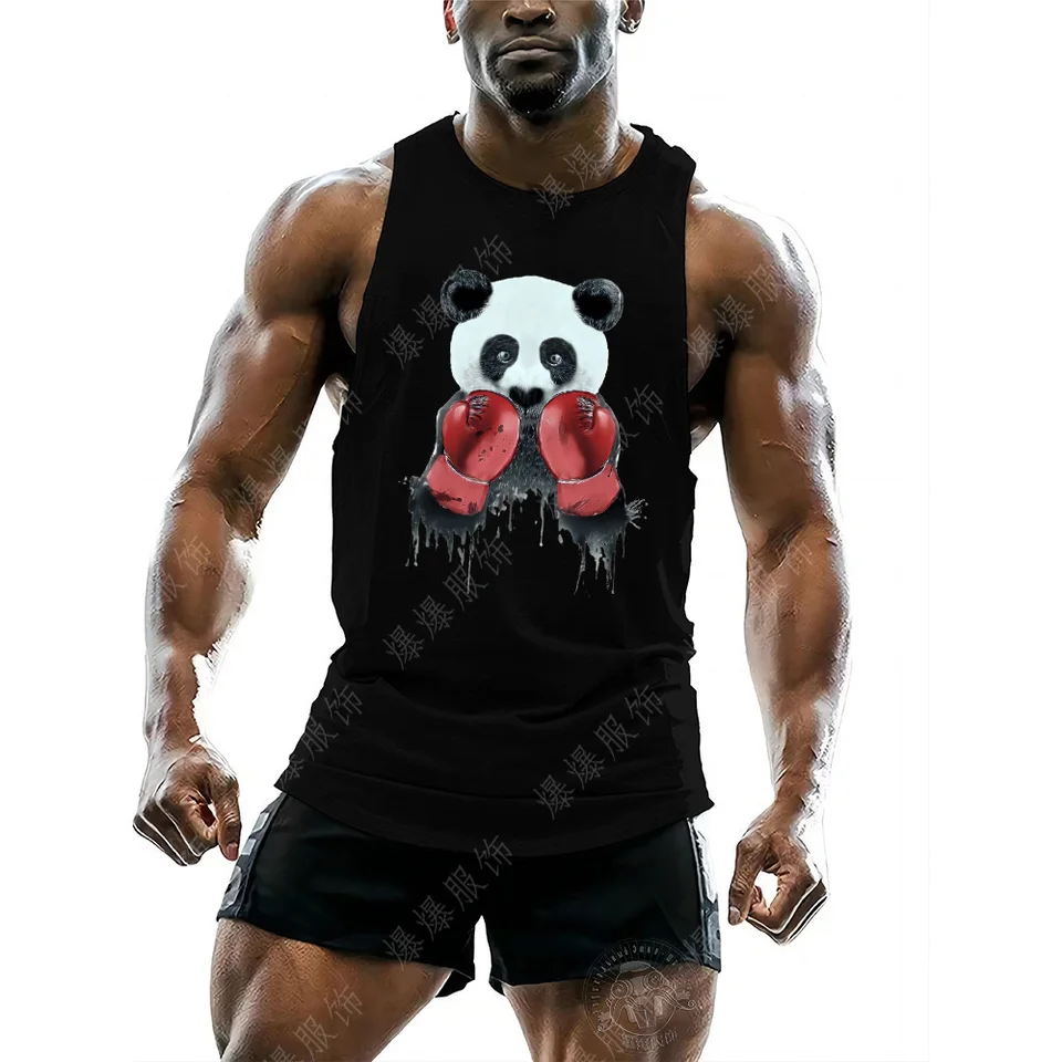 Pánske vysokokvalitné tričko bez rukávov potlačené panda