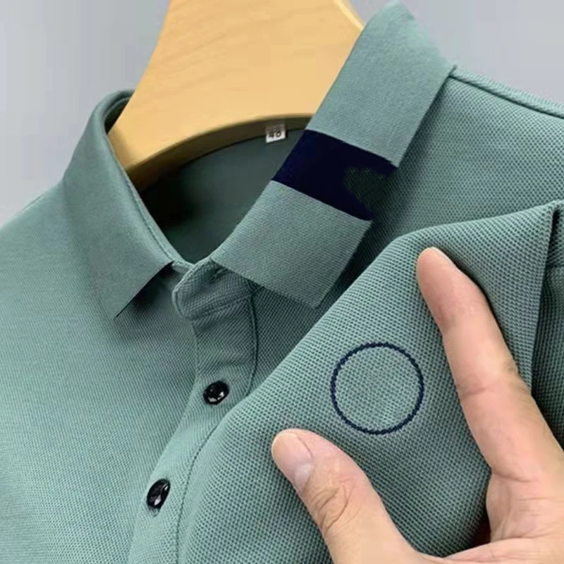 Pánske vyšívacie listy uvoľnené pólové košele Summer Nový krátky rukáv Masívny farebný trend tričko Tops Vintage Casy Men Obliekanie