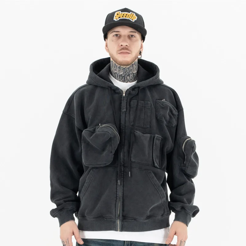 Pánske Wear 2024 Jeseň/zima Nový produkt Trendy Značka MM6 Multi vreckový zips kardigan kapucňa pre mužov