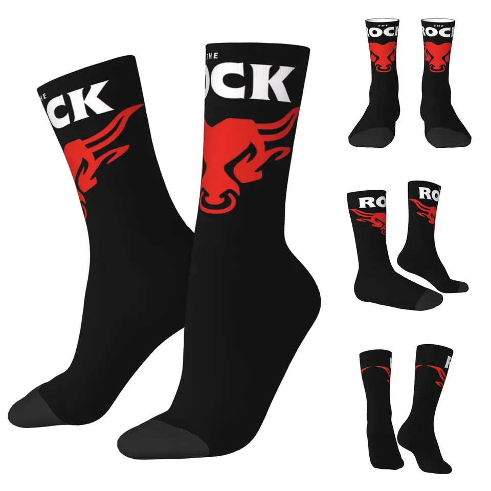 Pánske WWE The Rock Bull Cozy Unisex ponožky, vonkajšie šťastné 3D tlačové ponožky, šialená ponožka v štýle pouličného štýlu