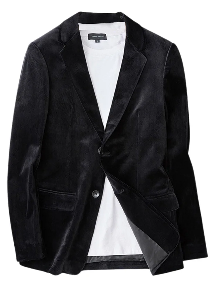 Pánske zamatové príležitostné dve gombíky Notch Notch Laskle Blazer Coat Groom Business smoking Mens obleky svadobné prom obleky
