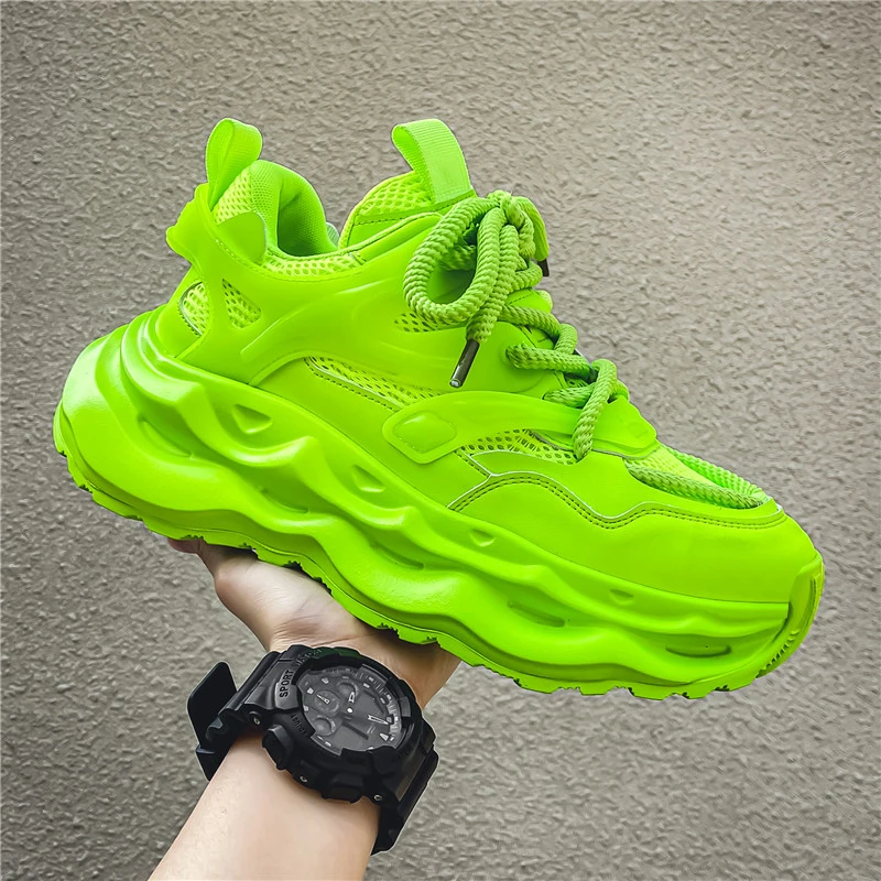 Pánske zelené neformálne tenisky 2024 Dizajnérske platformy Tréner topánky Men Streetwear Výška Zvyšovanie športových topánok Men Chunky Sneaker