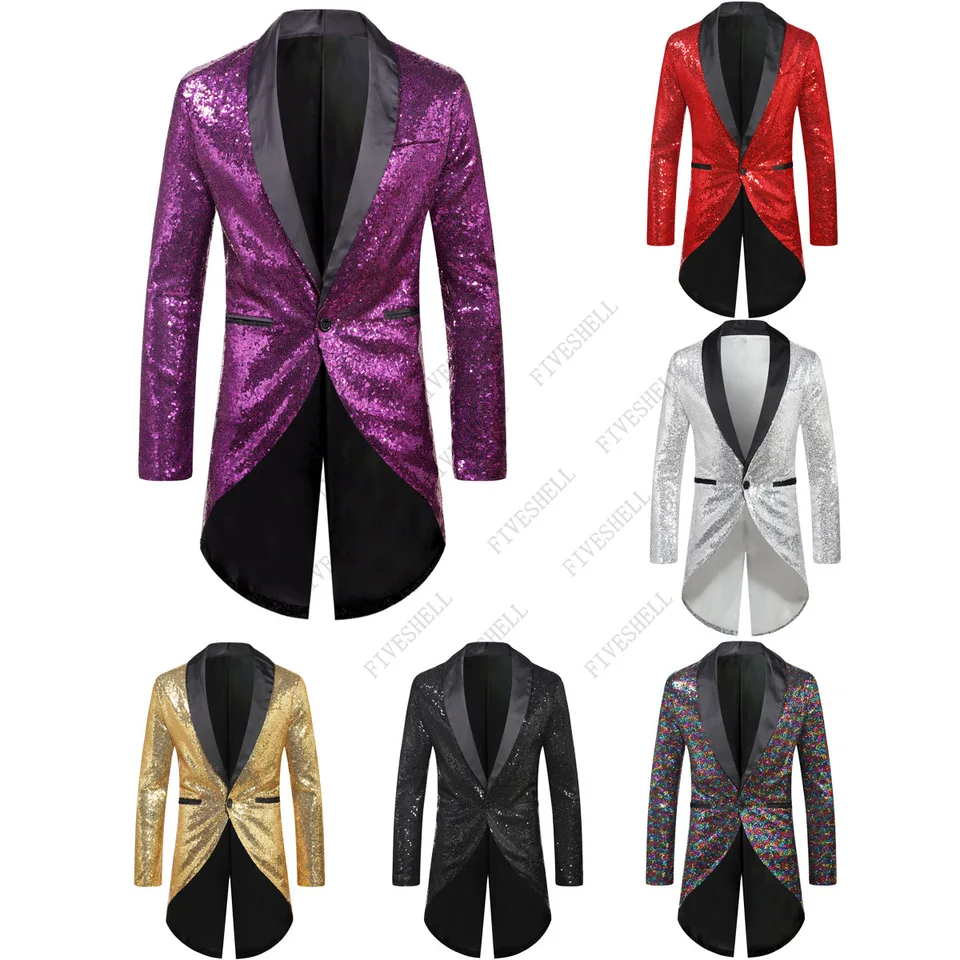 Pánske červené flitre na chvost lastovery lastlish Shawl golier s jedným gombíkom Blazer bunda Men Party Singer Singer kostým homme