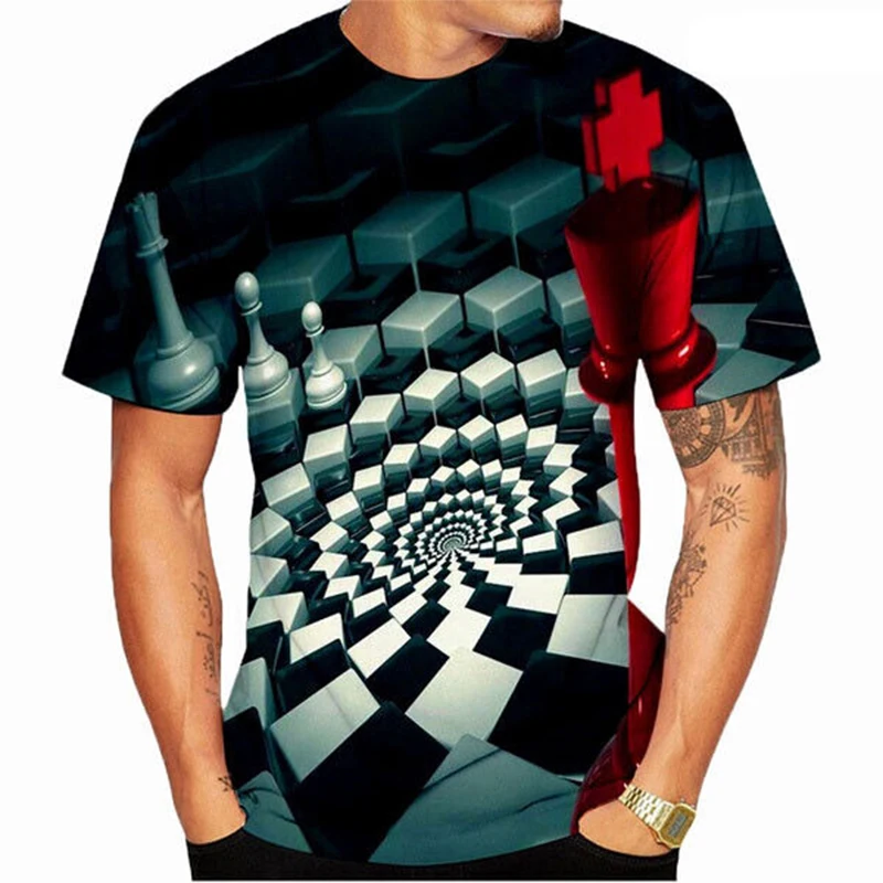 Pánske šachové grafické tričko Streetwear Celá tlač dámske pánske pánske rukávy Príležitostné tričká Tops Tops letné nadmerné detské šachové tričko