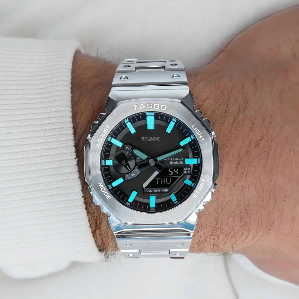 Pánske športové elektronické digitálne hodinky World Time Funkcia Funkcia LED Automatické ručné zdvíhacie lampa oceľový remienok 2100 Oak Series