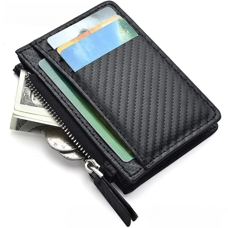 Pánske štíhle minimalistické predné vreckové peňaženky zips držiak na zips prenosné kožené peňaženky