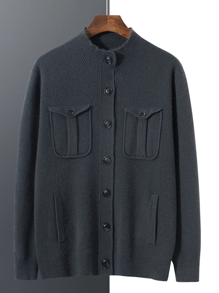 Pánsky 100% kašmírový sveter Mock Brck Husté svetové gombíky Klasické inteligentné príležitostné cashmere pletiek na jeseň zimné oblečenie top