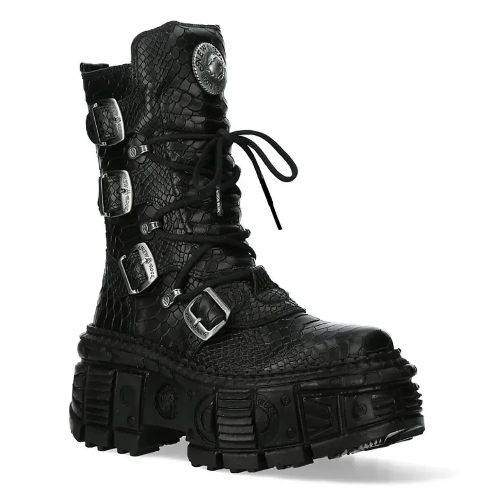 Pánsky módny hadový vzor Originálne kožené motocyklové topánky Goth Punk New Calf Western Western topánky Metallic Platform Rock topánky