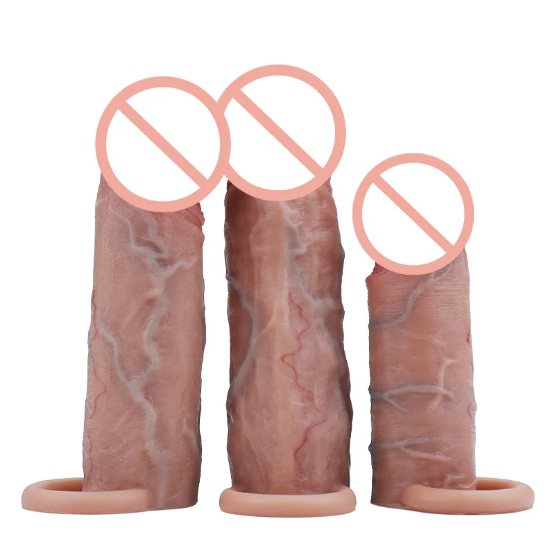 Pánsky realistický penis rukávový kohút predlžovací penis zväčšenie mäkkých kondómov oneskorenie Ejakulácia sexy dospelý muž