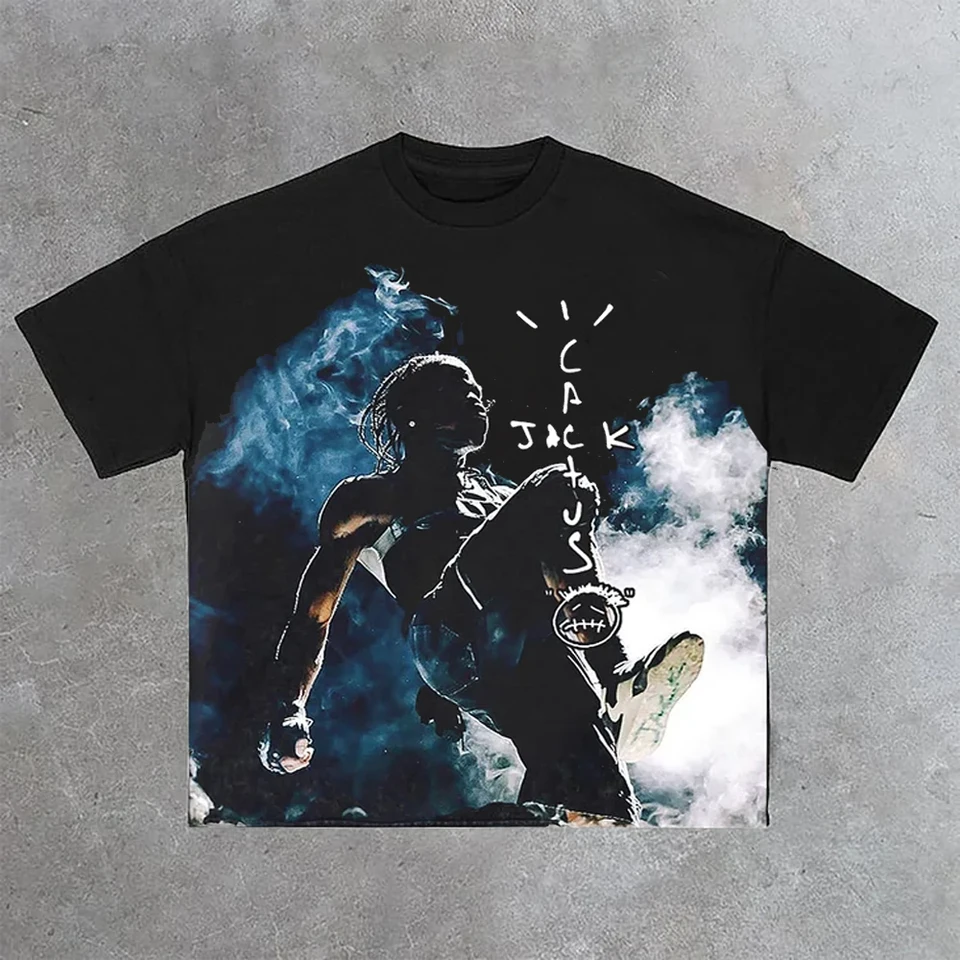Pánsky retro travis scott portrét Grafická tlač módne bavlnené tričko mládež mládežnícky trendy štýl Prispôsobené unisexové tričko