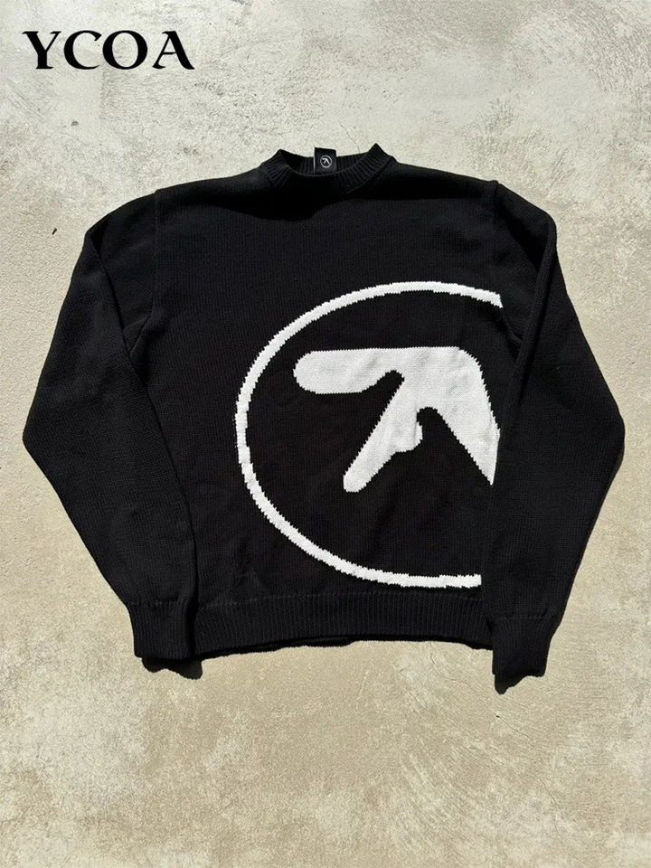 Pánsky sveter Y2K Aphex Twin Pleten Citt Cittle Pulloves Gothic Jumper Winter Graphic Streetwear s dlhým rukávom Topy Vintage Clothing