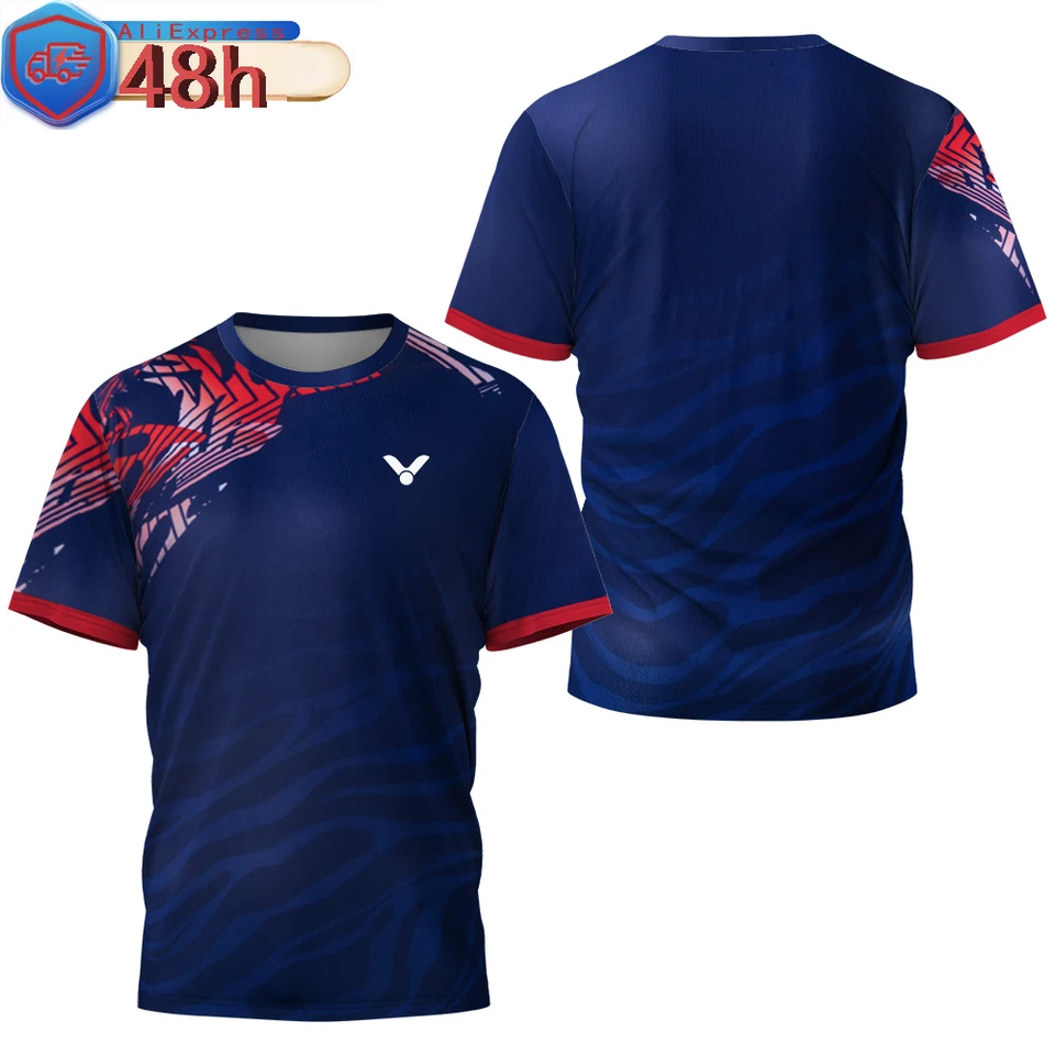 Pánsky vlnitý vzor bedminton tričko Luxusná značka Krátky rukáv Men letný stolný tenis Tričko Rýchle suché tričko s krátkym rukávom