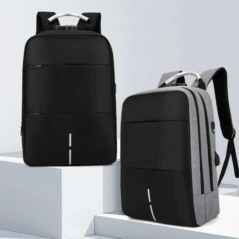 Pánsky vodotesný patchwork Backpack módne heslo zámok anti krádež USB Travel Sports nabíjanie Obchodný počítač
