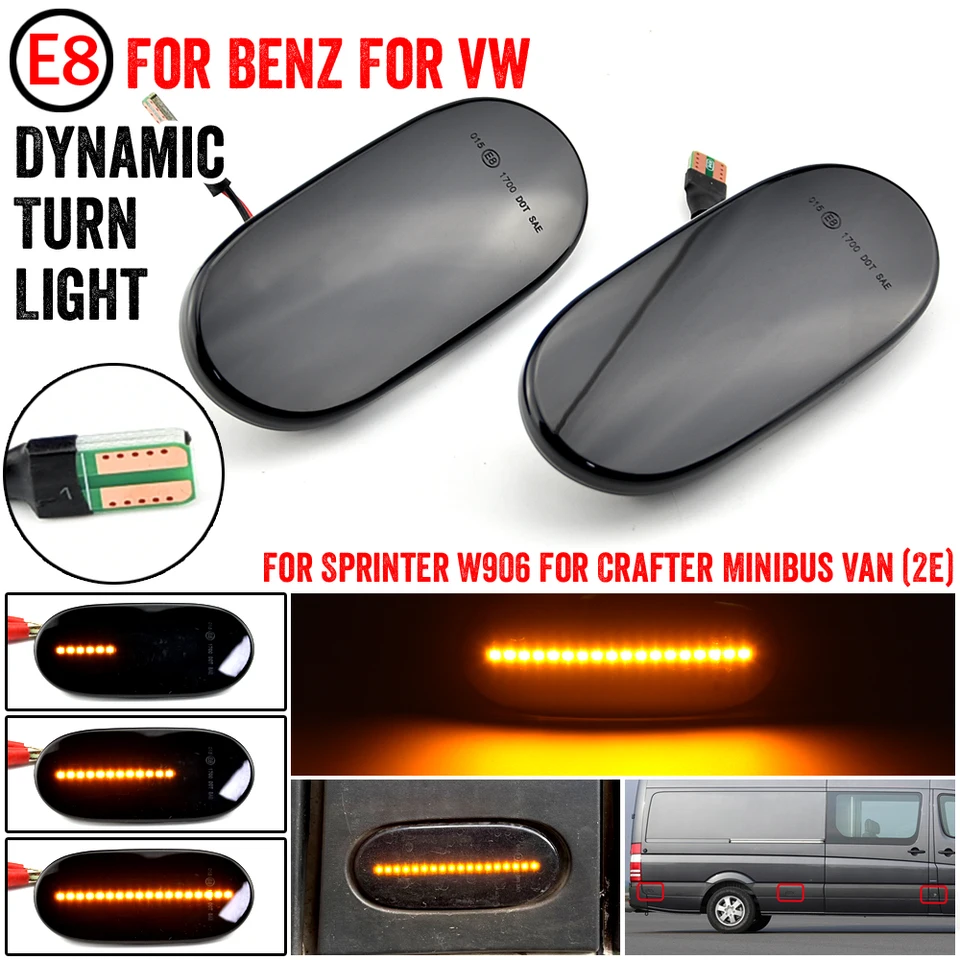Pár dymových šošoviek na bočné markerové lampa indikátor indikátora Signálneho panela pre Benz Sprinter W906 2006-2018 Crafter 2006-2016