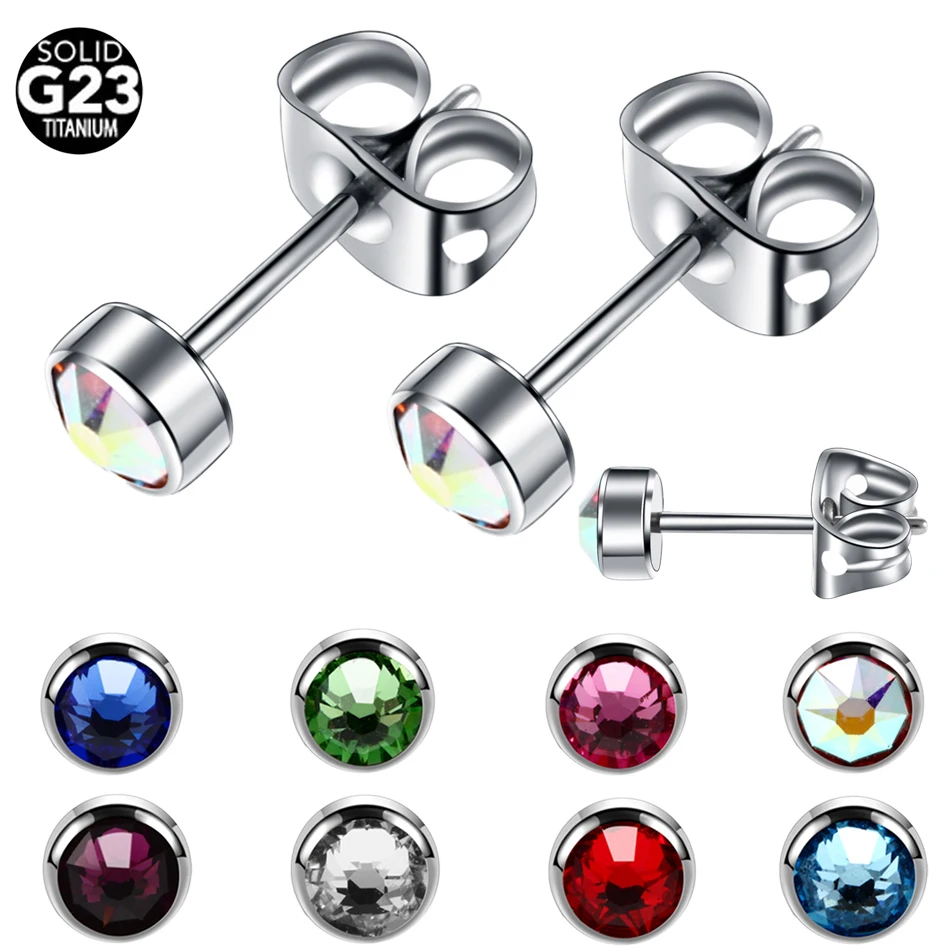 Pár G23 Titanium 4 mm krištáľový klenot Stud náušnice spona Motýľ farebný štandardný uší piercing náušnice módy