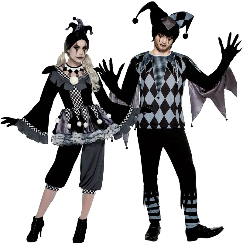 Pár karnevalových halloween zlého cirkusového kostýmu Crazy Stephen King's poker Harlequin Cosplay Cosplay Fancy Party Dress PA5893