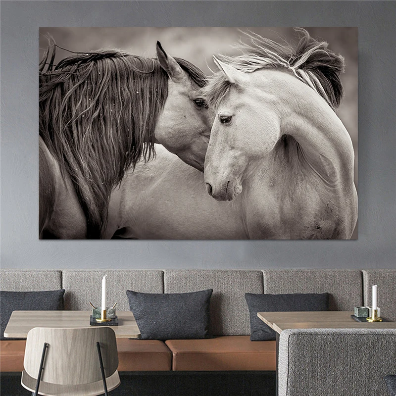 Pár koní plátno maľovanie dvoch koní nástenné umenie romantické tlač Love Animal Plagáty nástenné dekorácie pre obývaciu izbu dekor cuadros