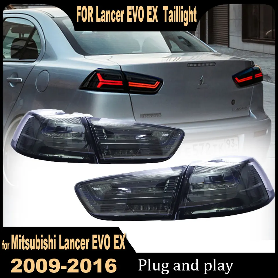 Pár LED chvostové svetlo zostava pre Mitsubishi Lancer EVO EX 2008-2018 Tache Lights Dynamické otáčanie zadných chvostových žiaroviek Zátka a hranie