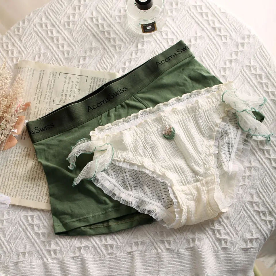 Pár nohavičiek sexy spodná bielizeň Boxery Dámske nohavičky Strawberry Priateľ priateľka Lace Bow kravaty Mo Cotton Lingerie