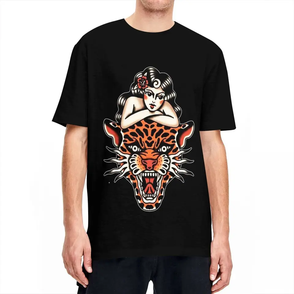 Pár tričiek Tradičná krásna dáma s Tiger Tattoo Tričkámi Hippie Animal Summer Tees Y2K Príležitostné 100 bavlny